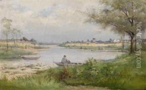 Flusslandschaft Mit Fischern Oil Painting - Henri Langerock