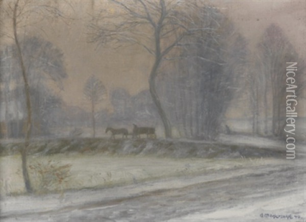 Winterliche Landschaft Mit Pferdefuhrwerk Oil Painting - Otto Modersohn