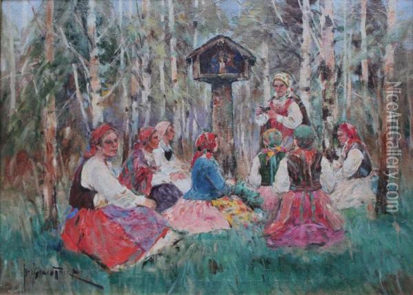 Spotkanie Przy Kapliczce Oil Painting - Josef Graczynski