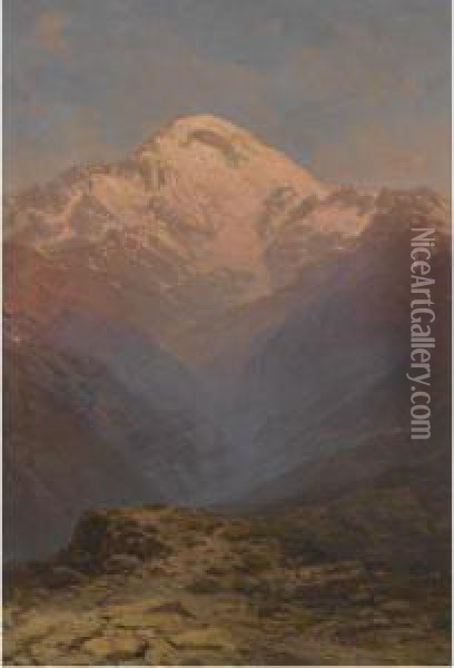 Sunset In The Mountains Oil Painting - Ilya Nikolaevich Zankovsky