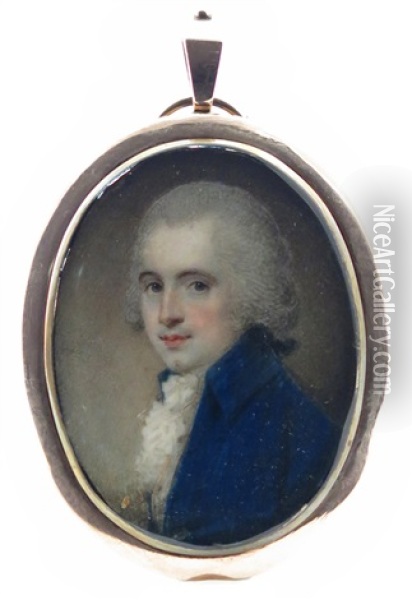 Portrait Miniature Of A Gentleman Head And Shoulders Oil Painting - Samuel Shelley