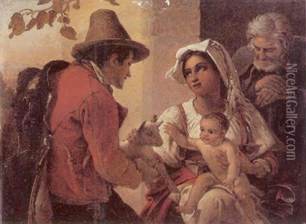 Scene Familiale Dans La Campagne Romaine Oil Painting - Guillaume Bodinier