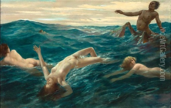 Poseidon Und Nereiden In Den Wogen Oil Painting - Eduard Ansen-Hofmann