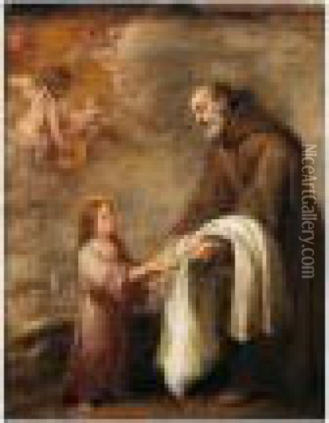 San Felix De Cantalicio With The Infant Christ Oil Painting - Bartolome Esteban Murillo