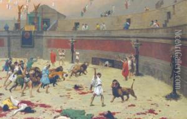 The Retreating Lions Oil Painting - Jean-Leon Gerome