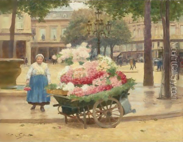 Flower Seller, Place Du Theatre Francais Oil Painting - Victor-Gabriel Gilbert