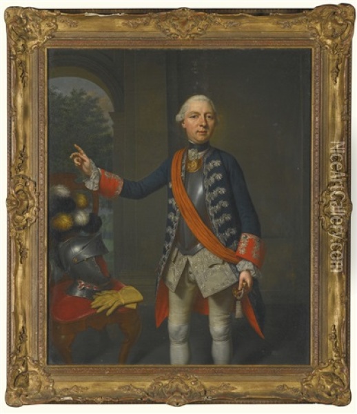 Portrait Of Friedrich Wilhelmm Ernst Zu Schaumburg-lippe (1724-1777), Three-quarter Length, In Red And Blue Frockcoat With Silver Embroidery Oil Painting - Mattheus Verheyden
