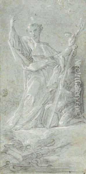 Saint Jean-de-la-croix Tenant La Croix Debout Pres D'un Hommeagenouille Oil Painting - Corrado Giaquinto