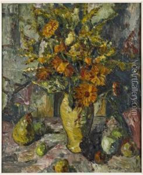 A Still Life Of Fruit And Flowers Oil Painting - Elliott Seabrooke