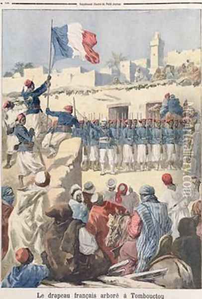 The Raising of the French Flag at Timbuktu Oil Painting - Frederic-Theodore Lix