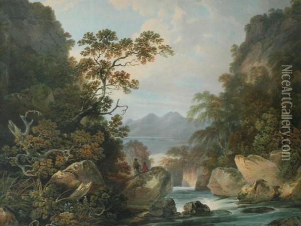 A View Near The Falls Of Lodore, Cumberland Oil Painting - Nicholson, F.