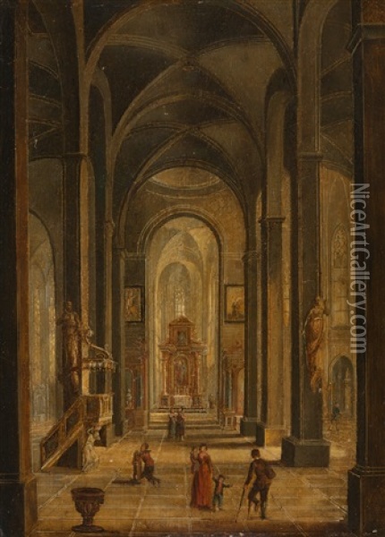 2 Tafeln: Kircheninterieur - Blick In Einen Gotischen Chorumgang Oil Painting - Christian Stoecklin