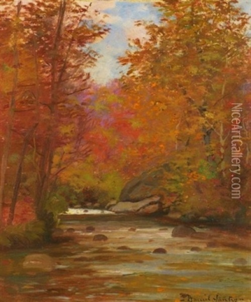 Trout Stream In Autumn (+ 2 Others; 3 Works) Oil Painting - Daniel Santry