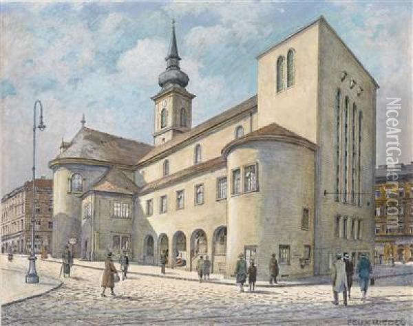 Blick Auf Die Wahringer Kirche An Der Kutschkergasse Oil Painting - Felix Riedl