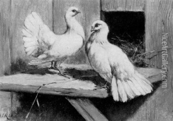 Pigeons Oil Painting - William Baptiste Baird