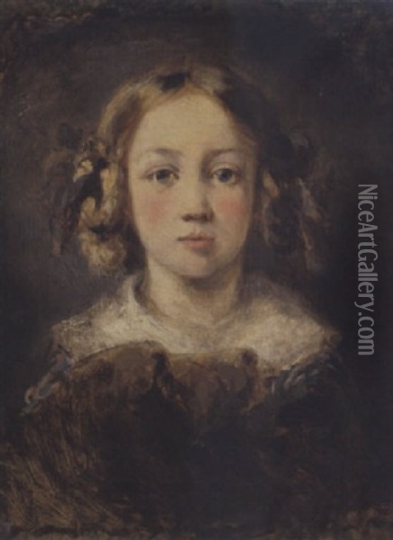 Portrait De Sa Fille Avec Son Chien Oil Painting - Louis-Gabriel-Eugene Isabey