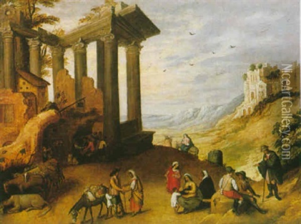 La Fuite En Egypte Dans Un Paysage De Ruines Oil Painting - Willem van Nieulandt the Younger