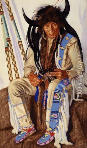 Chief Medicine Boss Ribs, Blackfeet Medicine Man Oil Painting - Winold Reiss