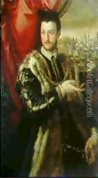 Bildnis Cosimo I. De'medici Oil Painting - Francesco del Rossi (Salviati)