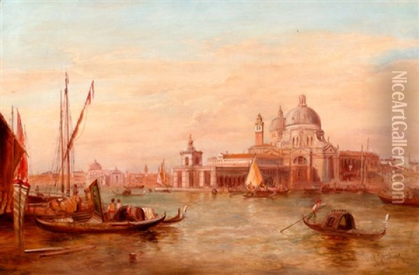 Het Canal Grande Met De Santa Maria Della Salute Te Venetie Oil Painting - Alfred Pollentine