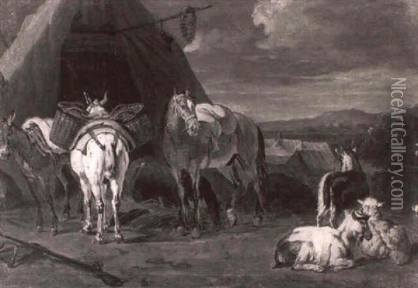 Chevaux Dans Un Campement Oil Painting - Pieter van Bloemen