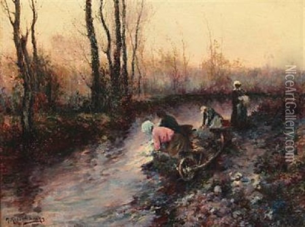 Washer Women At A Stream Oil Painting - Michel Korochansky