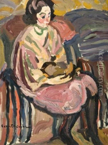 Femme Assise Tenant Un Chat Oil Painting - Maurice Albert Loutreuil