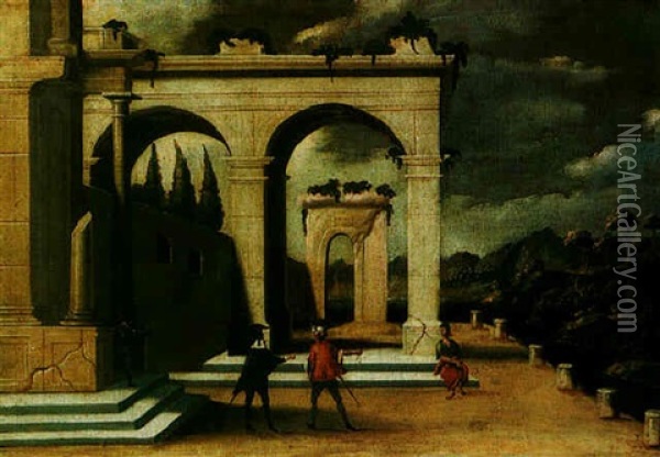 A Capriccio Of Ruins With Figures Oil Painting - Viviano Codazzi