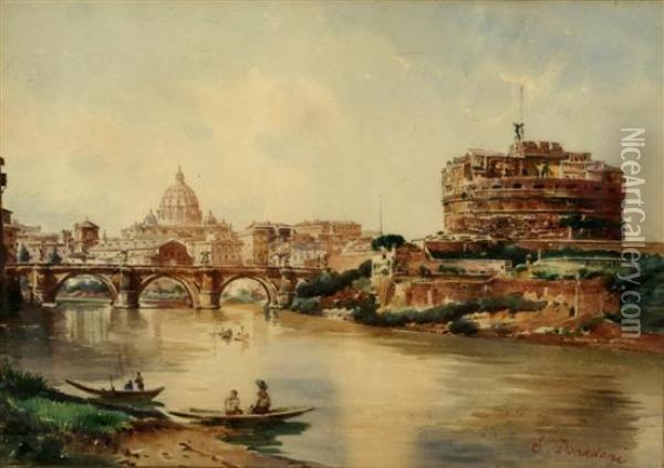 Castel Sant Angelo And The Pont Sant Angelo, Rome Oil Painting - Stefano Donadoni