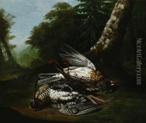 Erlegte Singvogel Auf Einem Waldboden Oil Painting - Johann Friedrich Seupel