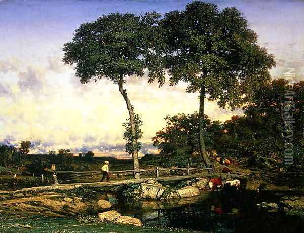 Crossing the Bridge 1838 Oil Painting - Jules Dupre