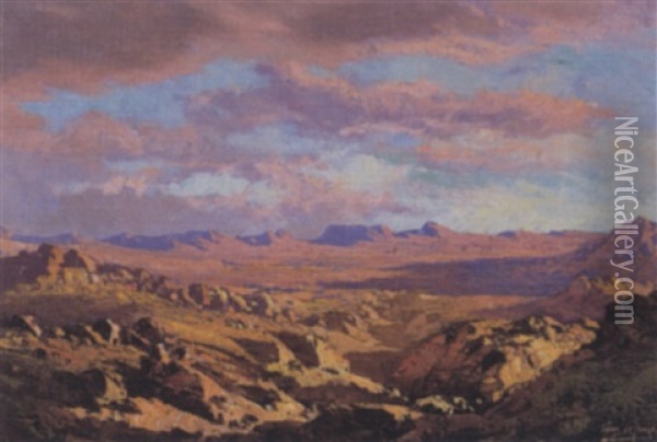Sunset In The Karoo Oil Painting - Tinus de Jongh