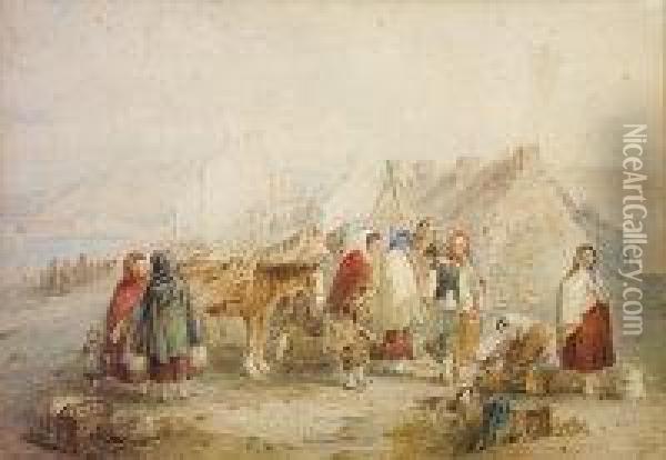 Market At Clifden, Galway Oil Painting - William Brocas