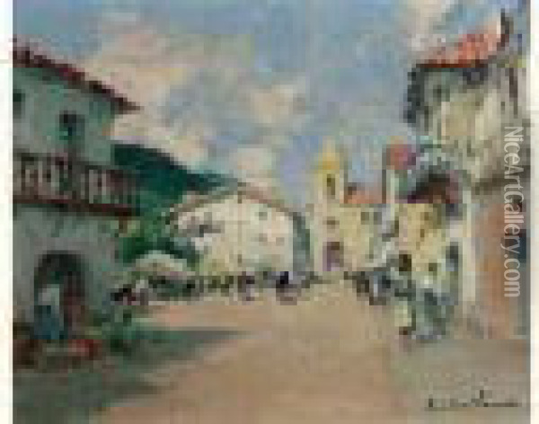 Rue Animee Dans Un Village Basque Oil Painting - Paul Emile Lecomte