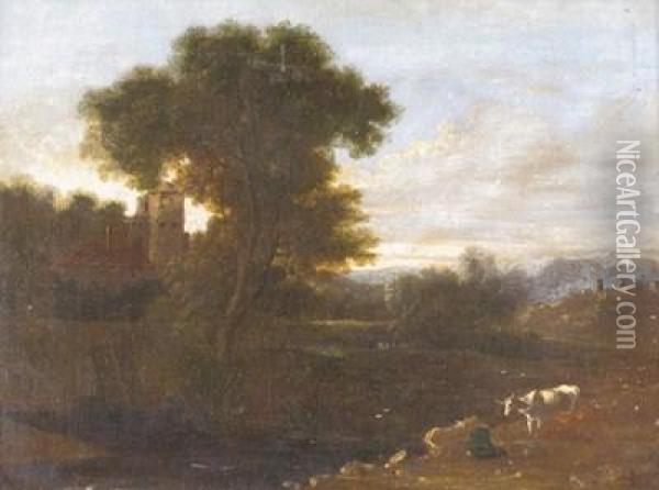 Cattle In A Landscape Oil Painting - Benjamin Barker Of Bath