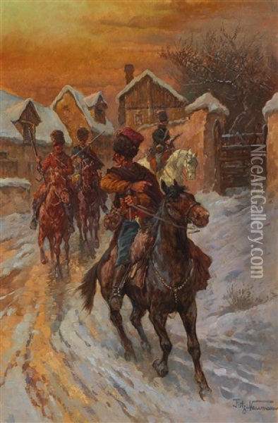 Cossack Patrol Oil Painting - Fritz Neumann