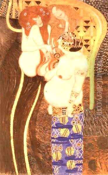 Hostile Forces Detail from the Bethoven Frieze 1902 Oil Painting - Gustav Klimt