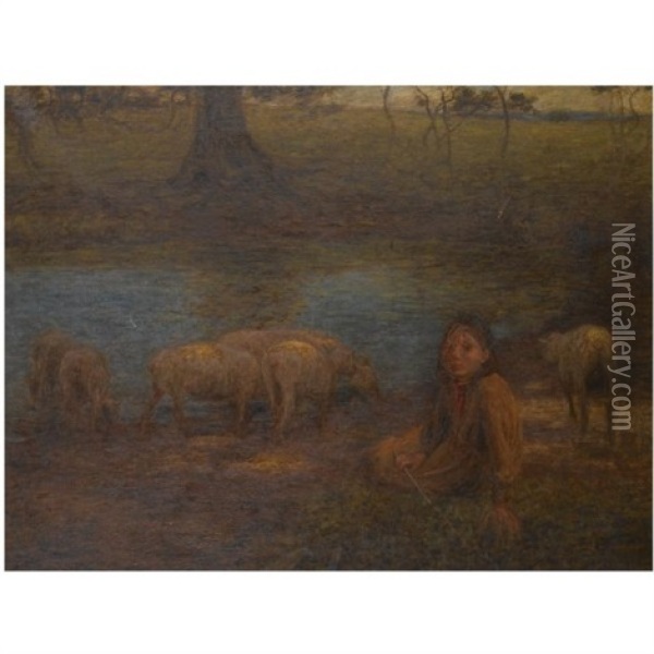 Trees, Old And Young, Sprouting: A Shady Boon For Simple Sheep Oil Painting - Edward Stott