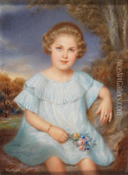 A Portrait Of A Blond Girl In A Light Blue Dress Oil Painting - Rudolf Ipold