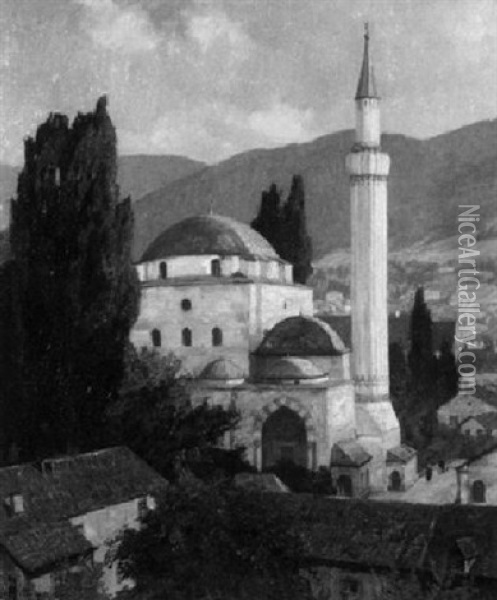 Die Moschee Inmitten Der Stadt Travnik In Bosnien Oil Painting - Georg Macco