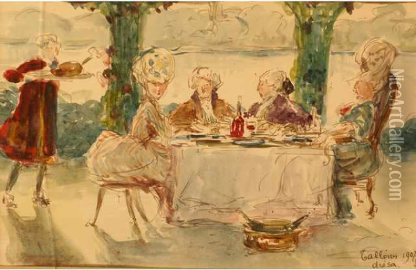 Scene De Diner En Costume Oil Painting - Jacques Dresa