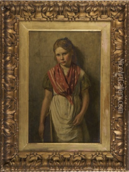 Portrait Of A Schoolgirl Carrying A Slate Tablet Oil Painting - Frank Bramley