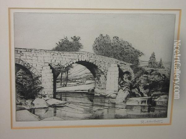 Bridge Over A River, Signed In Pencil, Etching Oil Painting - Francis George Fraser
