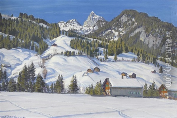 Winterliches Berggelande Oil Painting - Waldemar Theophil Fink