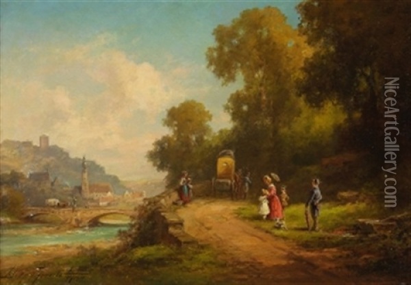 Landstrase Am Fluss Oil Painting - Willy Moralt