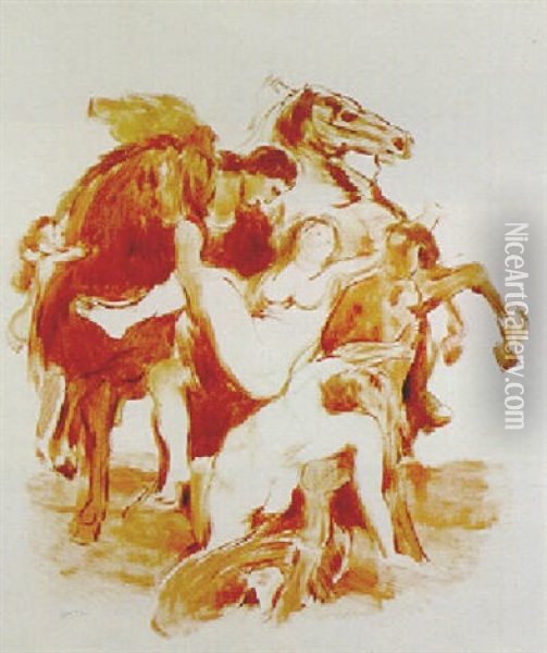 L'enlevement Des Filles De Leucippe Oil Painting - Odilon Redon