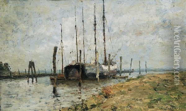 Segelschiffe Im Hafen Oil Painting - Rudolf Hoeckner