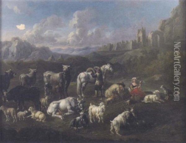 Moutons Dans Un Paysage Oil Painting - Cajetan Roos