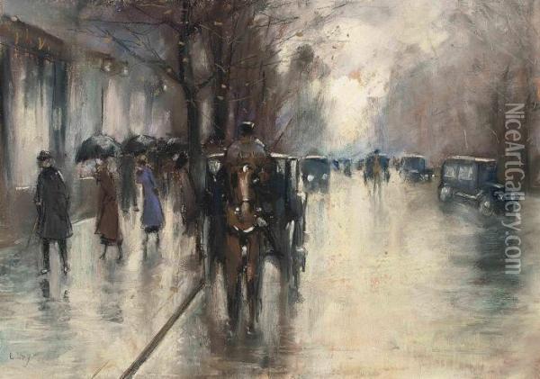 Unter Den Linden Im Regen Oil Painting - Lesser Ury