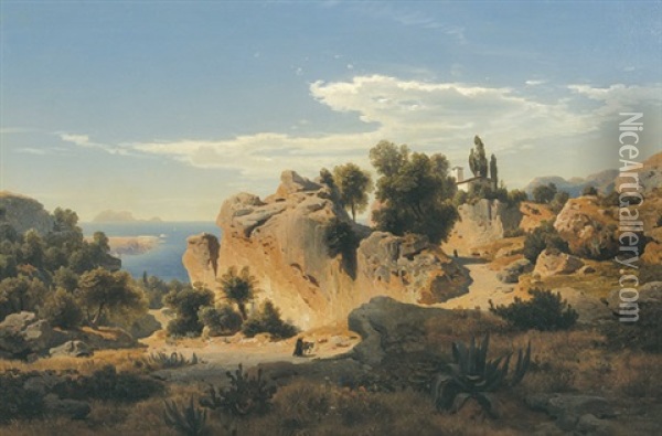 Blick Von Der Kuste Auf Capri Oil Painting - Albert Flamm